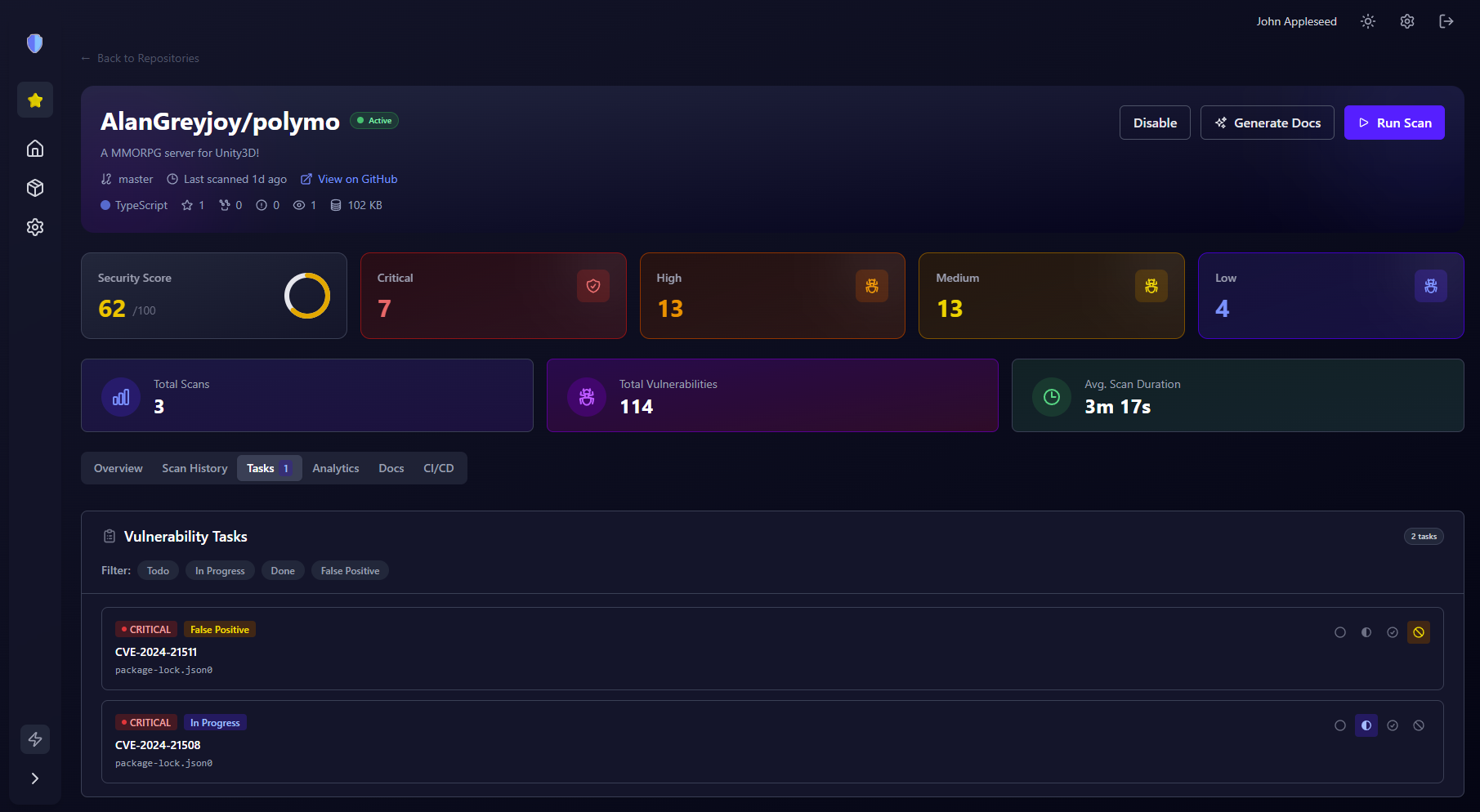 CursorGuard Task Management - Track and manage vulnerability fixes with priority-based task lists